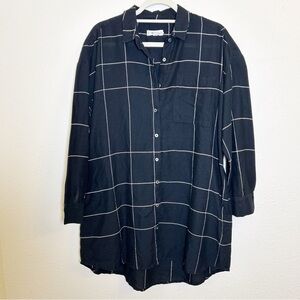 Lemlem Marian Shirt Black Plaid Pockets Sustainable Lagenlook Hand Woven Cotton